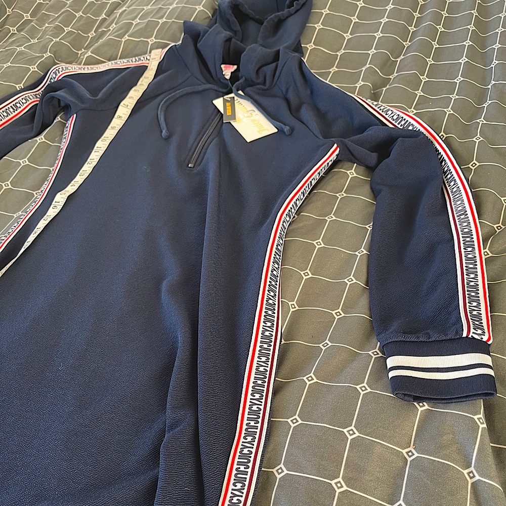 JUICY COUTURE Y2K hoodie hooded hoody block letters stripe logo dress sweater